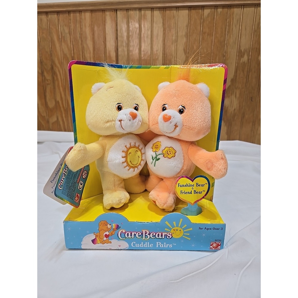 Care Bears Cuddle Pairs 7" Funshine And Friend Bears 2002 Mint In Box